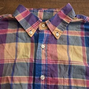 Jos. A. Bank Stays Cool Button Up Short Sleeve Plaid Colorful Blue Yellow Red L